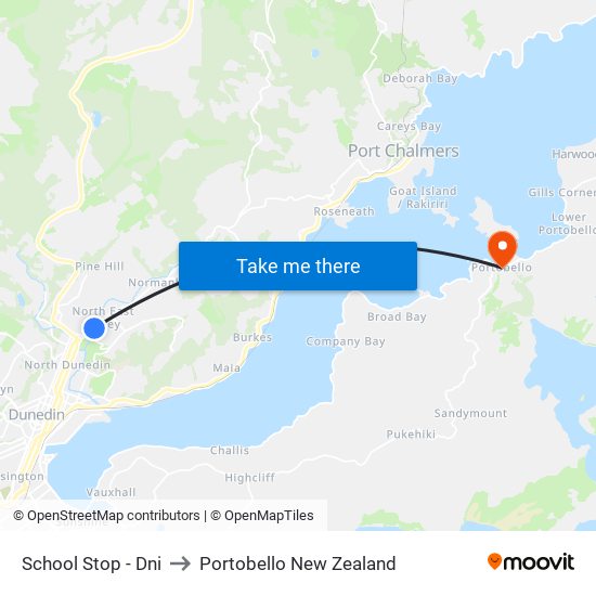 School Stop - Dni to Portobello New Zealand map