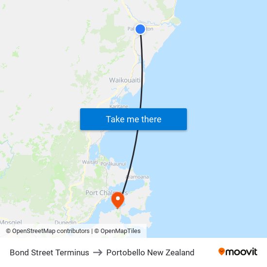 Bond Street Terminus to Portobello New Zealand map