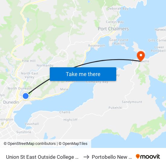Union St East Outside College Of Education to Portobello New Zealand map