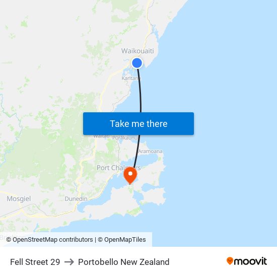 Fell Street 29 to Portobello New Zealand map
