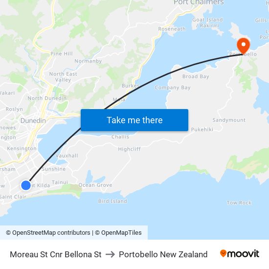 Moreau St Cnr Bellona St to Portobello New Zealand map