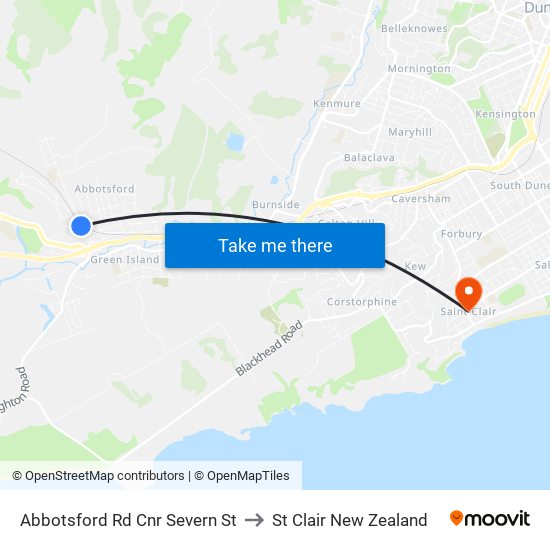Abbotsford Rd Cnr Severn St to St Clair New Zealand map
