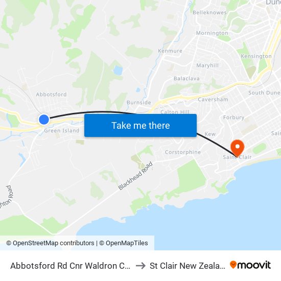 Abbotsford Rd Cnr Waldron Cres to St Clair New Zealand map