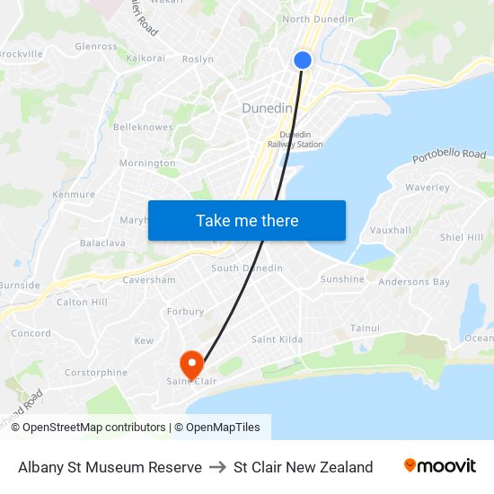Albany St Museum Reserve to St Clair New Zealand map