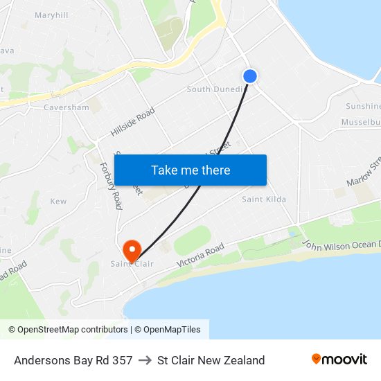 Andersons Bay Rd 357 to St Clair New Zealand map