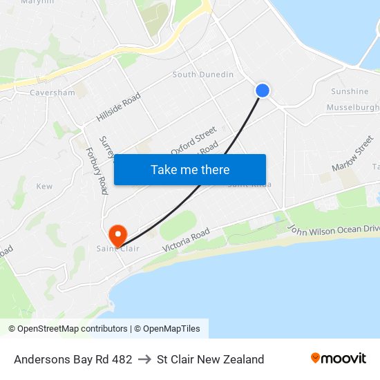 Andersons Bay Rd 482 to St Clair New Zealand map