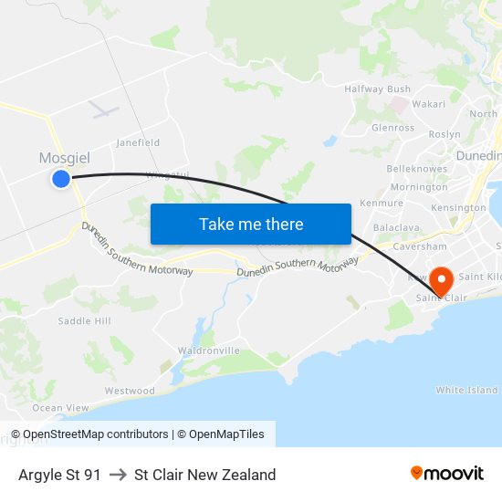 Argyle St 91 to St Clair New Zealand map