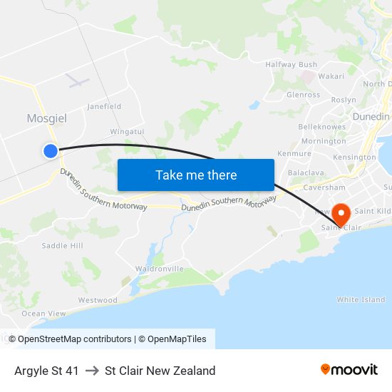 Argyle St 41 to St Clair New Zealand map