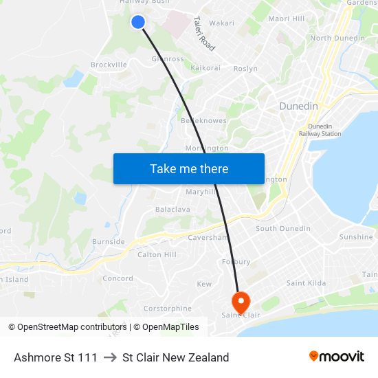 Ashmore St 111 to St Clair New Zealand map