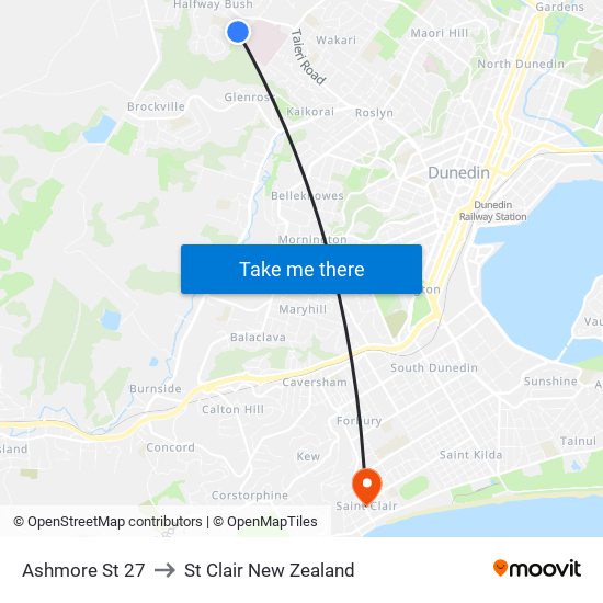Ashmore St 27 to St Clair New Zealand map