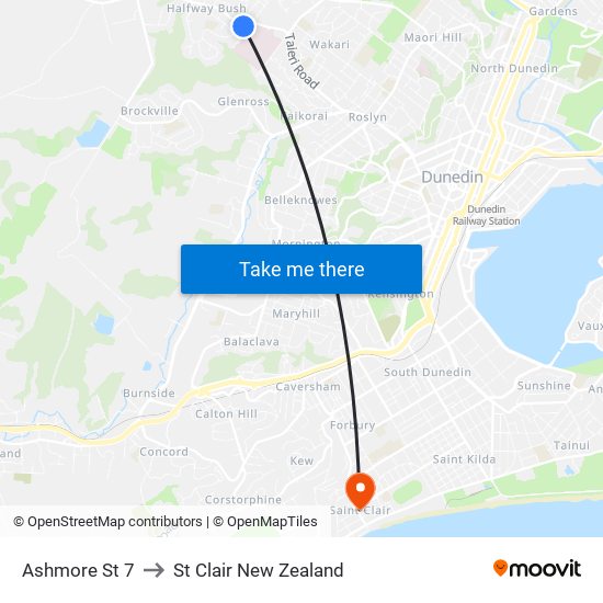 Ashmore St 7 to St Clair New Zealand map