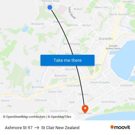 Ashmore St 97 to St Clair New Zealand map