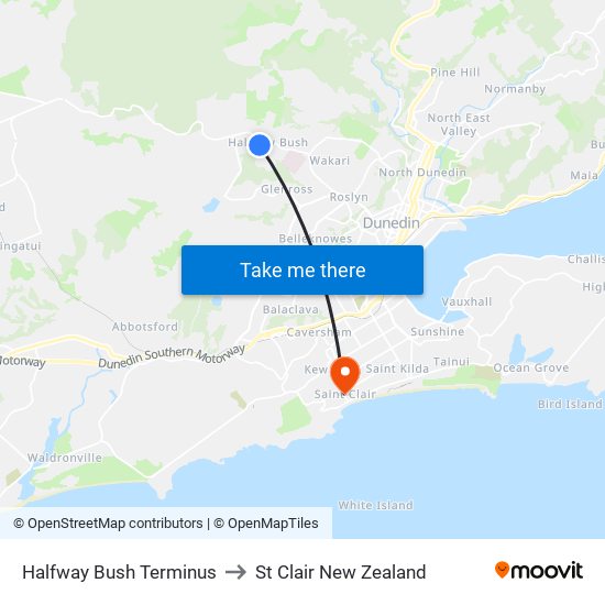 Halfway Bush Terminus to St Clair New Zealand map