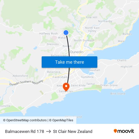 Balmacewen Rd 178 to St Clair New Zealand map