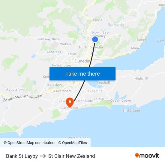 Bank St Layby to St Clair New Zealand map