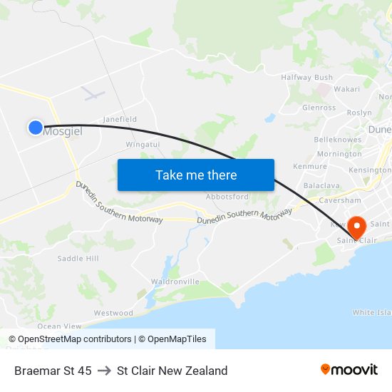 Braemar St 45 to St Clair New Zealand map