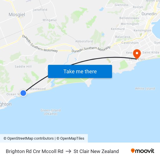Brighton Rd Cnr Mccoll Rd to St Clair New Zealand map