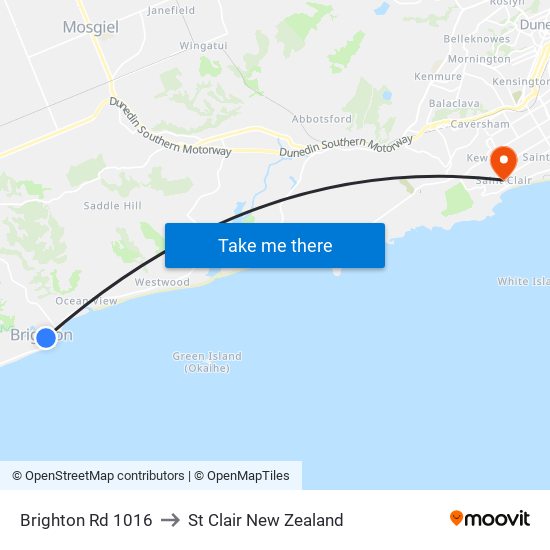 Brighton Rd 1016 to St Clair New Zealand map