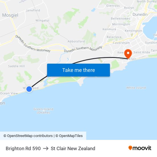 Brighton Rd 590 to St Clair New Zealand map