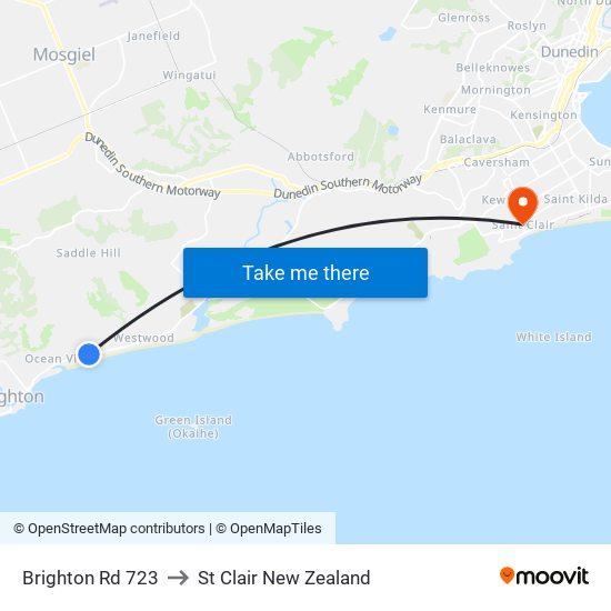 Brighton Rd 723 to St Clair New Zealand map