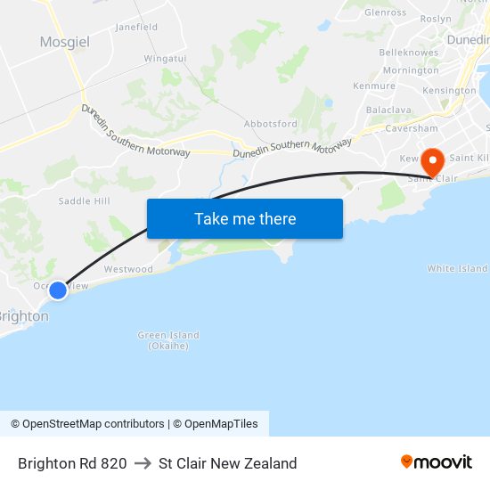 Brighton Rd 820 to St Clair New Zealand map