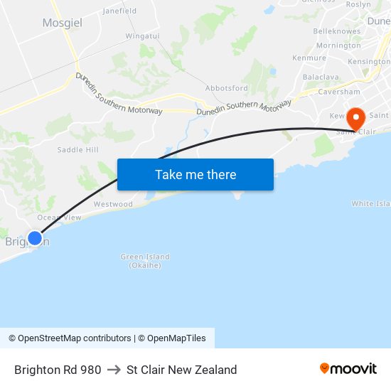 Brighton Rd 980 to St Clair New Zealand map