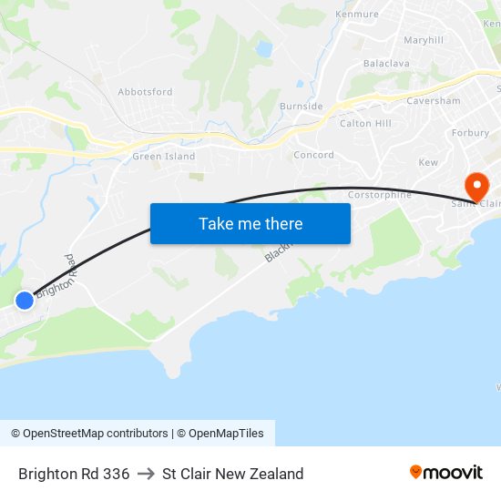 Brighton Rd 336 to St Clair New Zealand map
