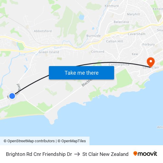 Brighton Rd Cnr Friendship Dr to St Clair New Zealand map