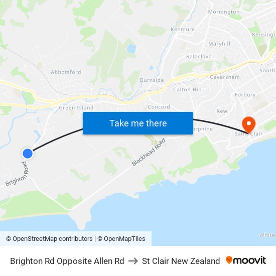 Brighton Rd Opposite Allen Rd to St Clair New Zealand map