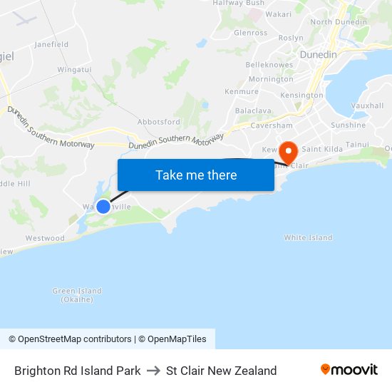 Brighton Rd Island Park to St Clair New Zealand map