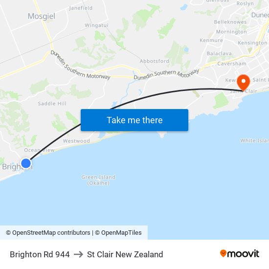 Brighton Rd 944 to St Clair New Zealand map