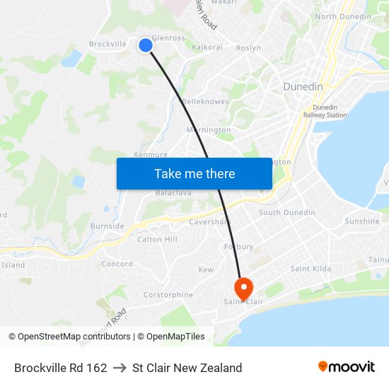 Brockville Rd 162 to St Clair New Zealand map