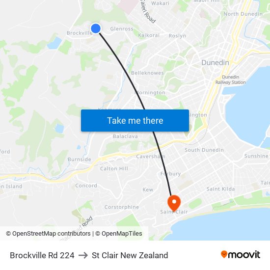 Brockville Rd 224 to St Clair New Zealand map
