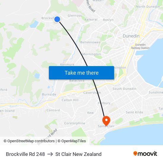 Brockville Rd 248 to St Clair New Zealand map