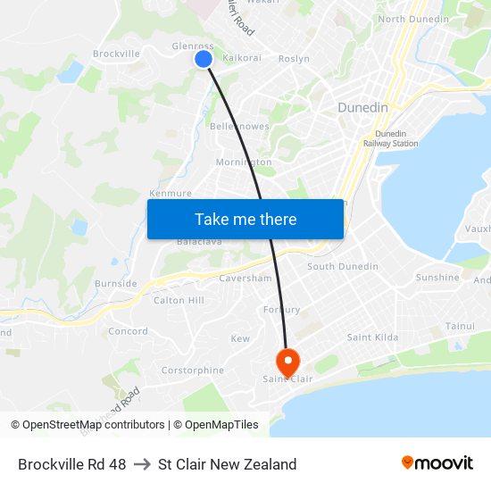 Brockville Rd 48 to St Clair New Zealand map