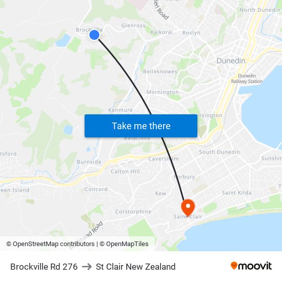 Brockville Rd 276 to St Clair New Zealand map