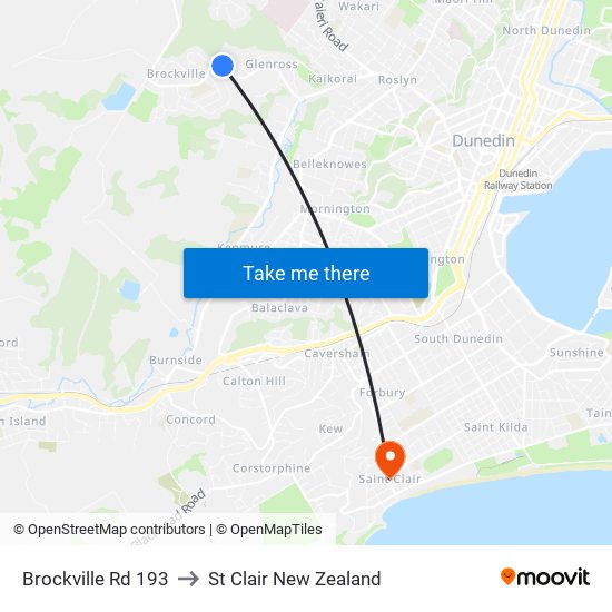 Brockville Rd 193 to St Clair New Zealand map