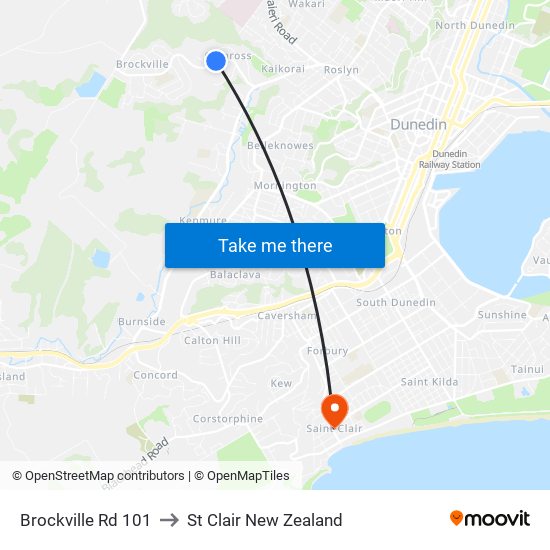 Brockville Rd 101 to St Clair New Zealand map