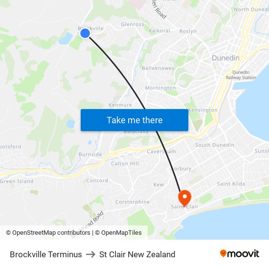 Brockville Terminus to St Clair New Zealand map