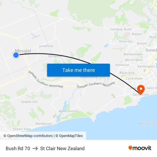 Bush Rd 70 to St Clair New Zealand map