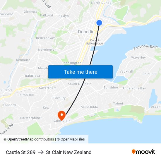 Castle St 289 to St Clair New Zealand map