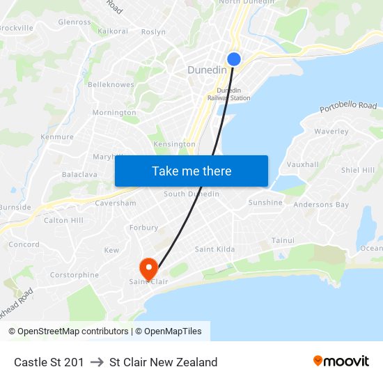 Castle St 201 to St Clair New Zealand map