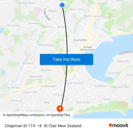 Chapman St 119 to St Clair New Zealand map