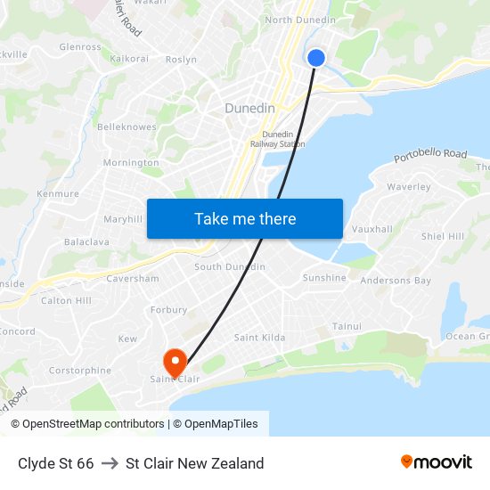 Clyde St 66 to St Clair New Zealand map