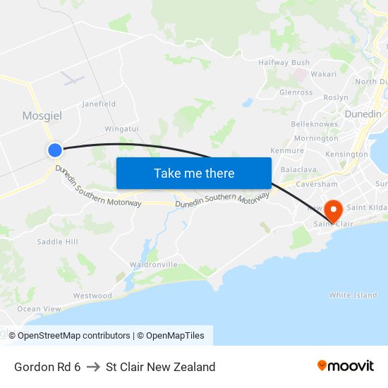 Gordon Rd 6 to St Clair New Zealand map