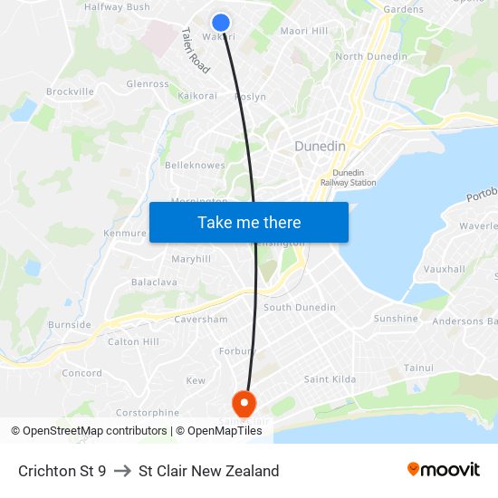 Crichton St 9 to St Clair New Zealand map