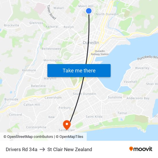 Drivers Rd 34a to St Clair New Zealand map