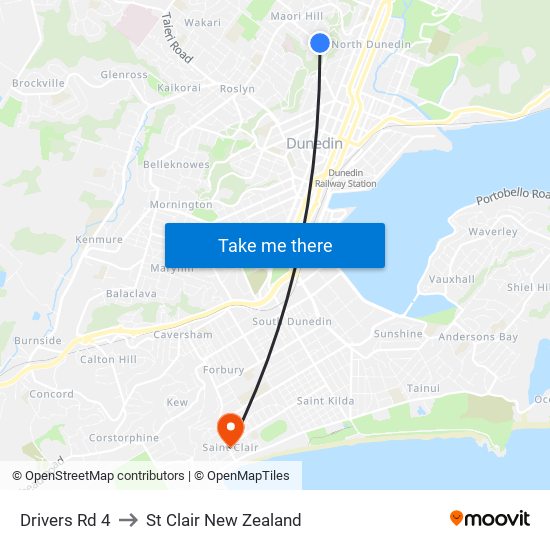 Drivers Rd 4 to St Clair New Zealand map
