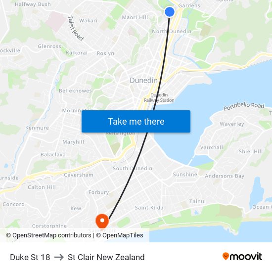 Duke St 18 to St Clair New Zealand map