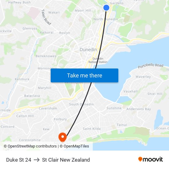 Duke St 24 to St Clair New Zealand map